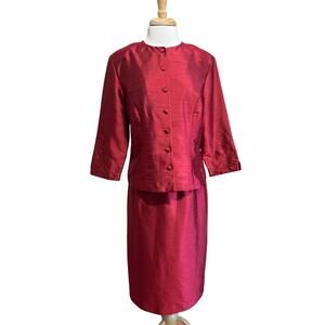 Victoria Morgan Women's 12 Burgundy Jacket Top Midi Skirt Set Dressy Satin